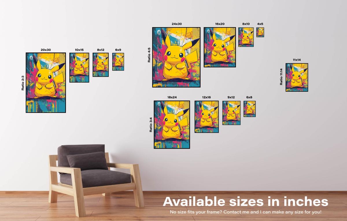 Poster Pokémon Pikachu Coloré - Décoration Murale 30x45 Cm - Style Moderne à Suspendre
