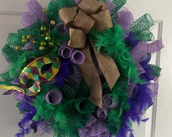 Mardi Gras Festive Wreath/ Wall Décor, Bright colors, Spring Wreath, Fun Decoration, Wall Art, Party Gift, Free Shipping