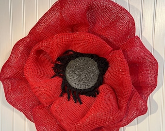 Poppy Flower Wreath Bright Red , Memorial Day, Fourth of July Wreath, Patriotic Wreath, Spring/ Summer, USA Theme, Free Shipping