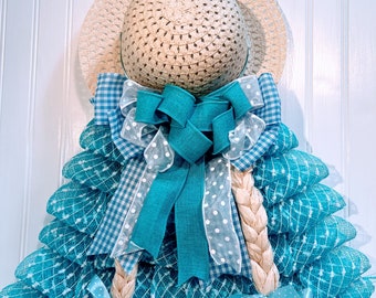 Little girl Cute Wreath in Blue with braids. Wall décor, all seasons, Unique, Spring summer, great gift for any occasion Free shipping for !