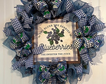 Blueberry blue Wreath, Circular with Blueberry clusters peering out from the greenery! Summer to fall design! Free Shipping!