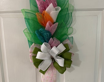 Unusual Tulip bouquet of flowers! Beautiful spring colors. Plastic frame! Free Shipping.
