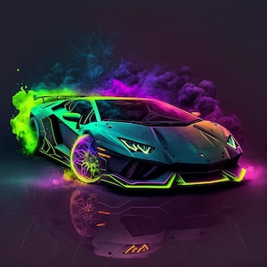 Abstract Neon Lamborghini Wall Art - Etsy