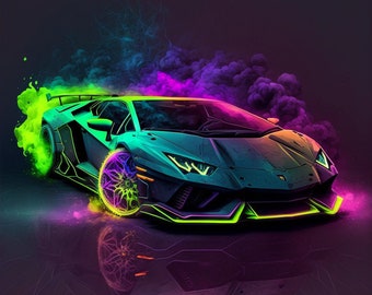 Abstract Neon Lamborghini Wall Art