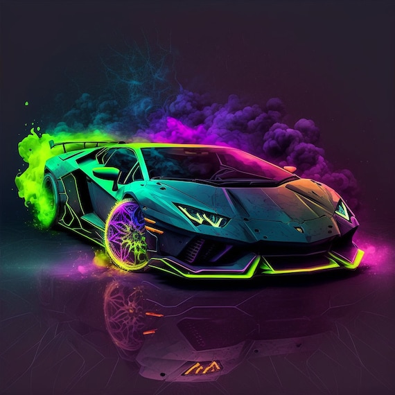 Abstract Neon Lamborghini Wall Art