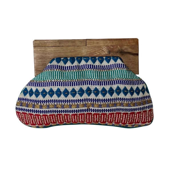 Wooden Handle Boho Clutch