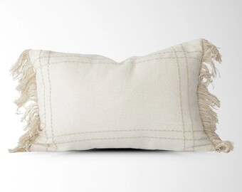 Cream Woven Lumbar Pillow Cover