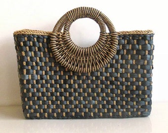 Black Straw Handbag