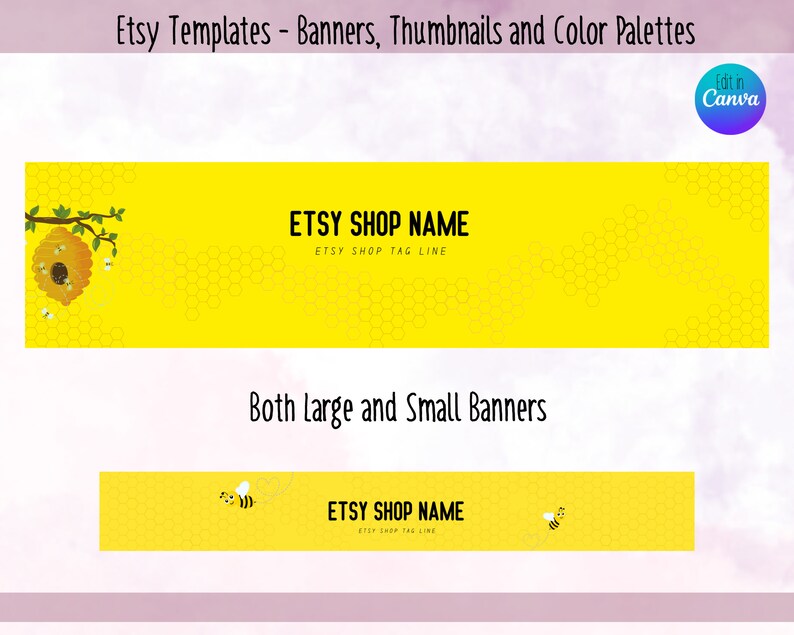 Etsy Banner Template Editable in Canva Honey Bee Branding Etsy