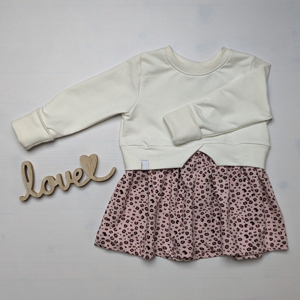 Pulloverkleid für Mädchen und Babys mit Leopardenmuster, genähtes Sweatkleid mit Jersey