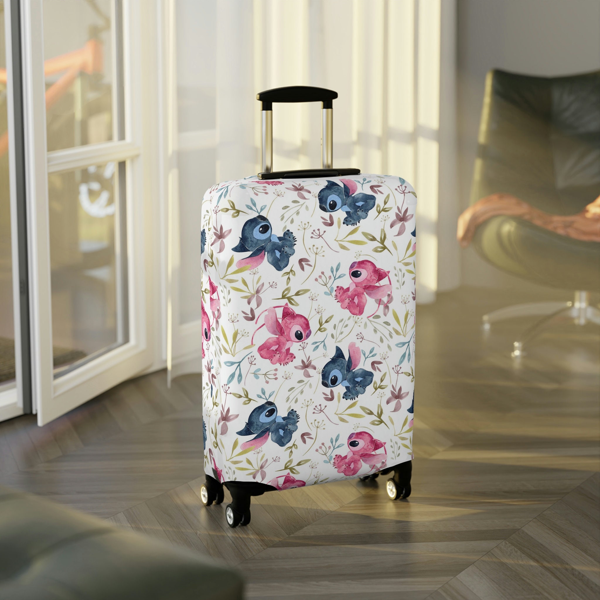 Stitch And Angel Luggage Cover For Suitcase, Stitch Luggage Cover