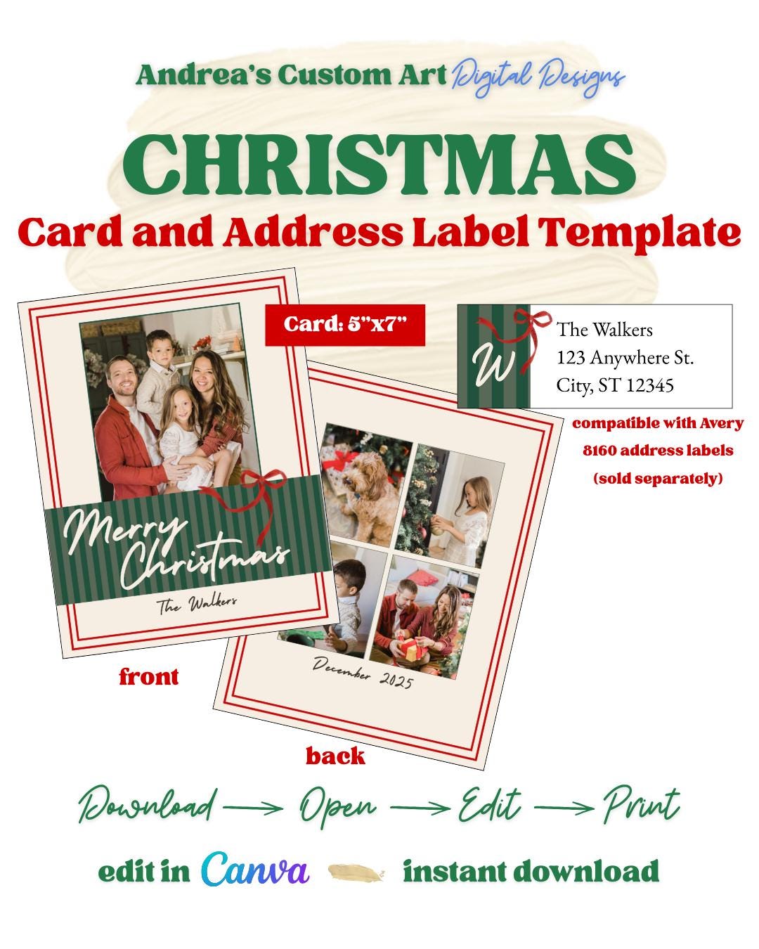 Editable Christmas Card Template & Address Labels | Canva Holiday Card ...