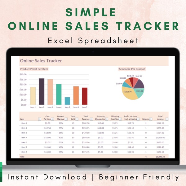 Online Business Sales Tracker | Excel Tracker | Sales Planner | Order Tracker | Sales Map | Monthly Tracker | Shopify Sales | Etsy Sales