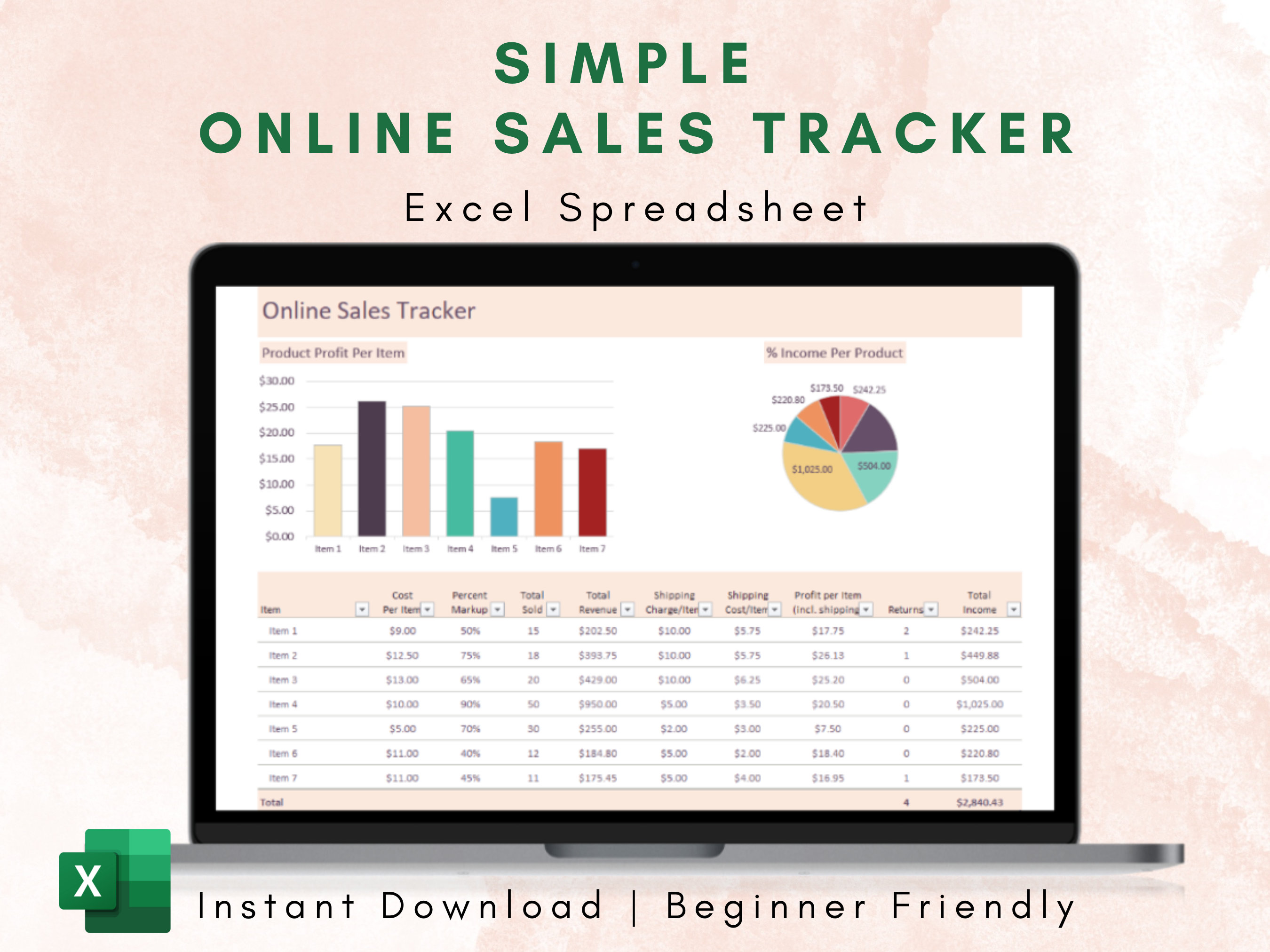 Online Business Sales Tracker Excel Tracker Sales Planner Order Tracker