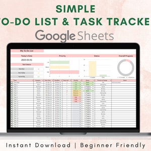 Modello di elenco di cose da fare di Google Sheets / Task Tracker / Foglio di calcolo del pianificatore di attività / Modello di checklist / Elenco di cose da fare modificabile / Modello di elenco di attività