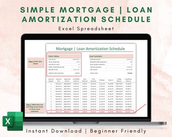Simple Loan or Mortgage Repayment Excel Tracker | Amortization Calculator and Schedule | Budgeting and Digital Planner | Digital Download