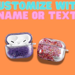Airpod Pro & Pro 2 doorzichtige glitterhoes voor Apple 3e generatie met naaminitialen of monogram, aanhalingstekens, gezegden