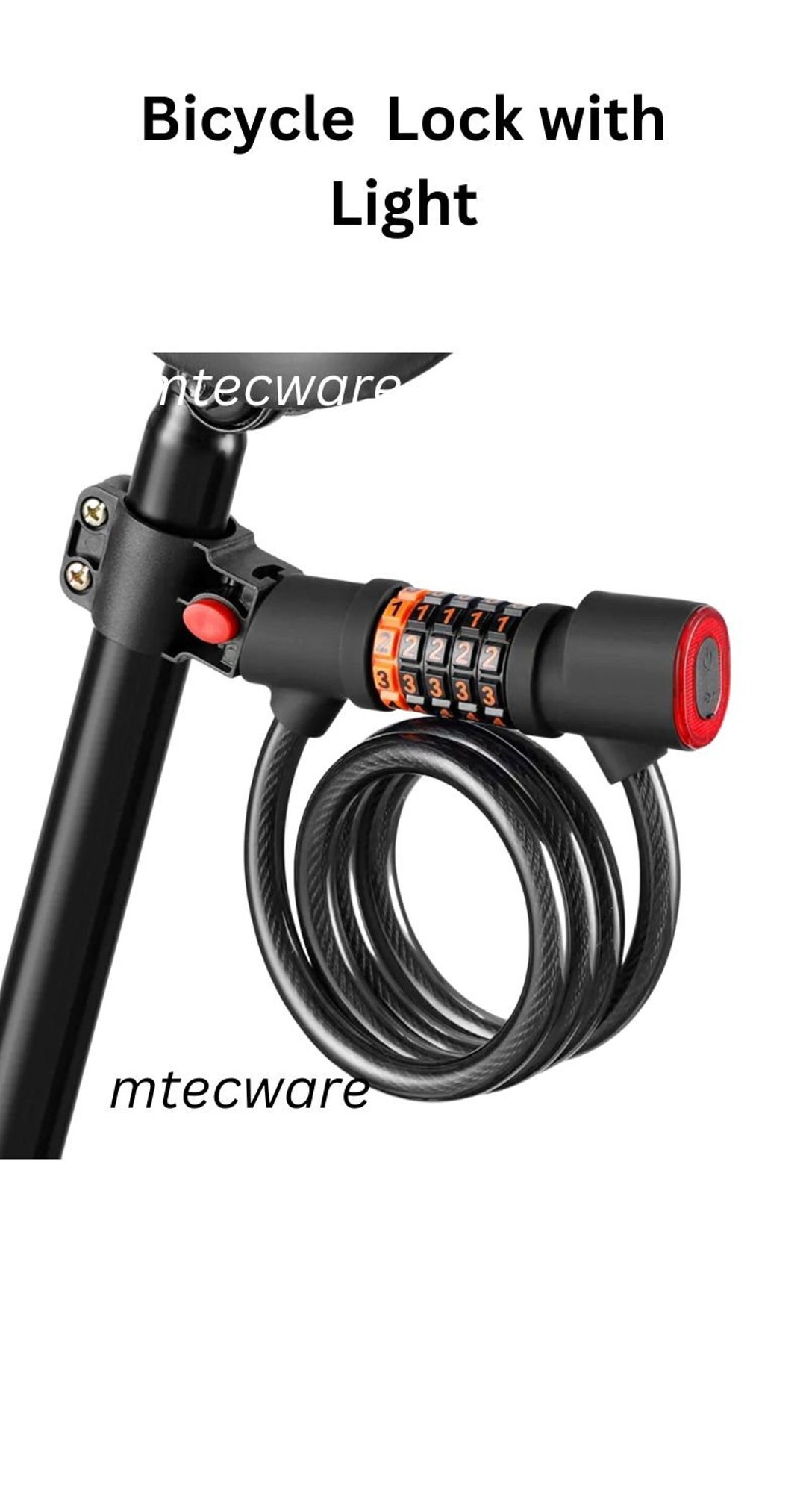 Mountain Bike Lock With LED Rear Light Bicycle Cable Lock Etsy