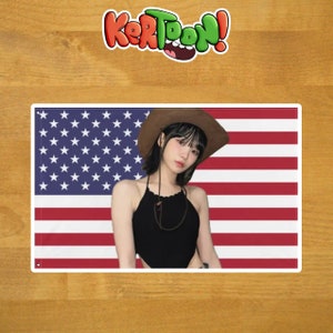 Chaewon American Kpop LeSserafim Flag Artwork Laminated Vinyl Waterproof Die-cut Sticker Pack Laptop Waterbottle Macbook Computer (x3 ct.)