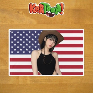 Chaewon American Kpop LeSserafim Flag Artwork Laminated Vinyl Waterproof Die-cut Sticker Pack Laptop Waterbottle MacBook Computer x3 ct. image 1