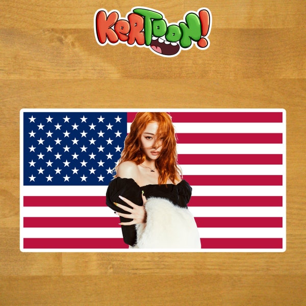 Yunjin American Kpop LeSserafim Flag Artwork Laminated Vinyl Waterproof Die-cut Sticker Pack Laptop Waterbottle Macbook Computer (x3 ct.)