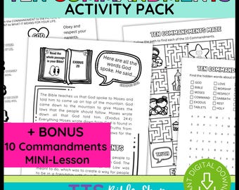 Ten Commandments Christian Bible Activity Pack: Elementary Homeschool, Sunday School Lessons