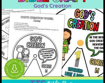 Christian God's Creation Story Spinner Wheel Craft, Bible Activity for Sunday School (Digital Download)