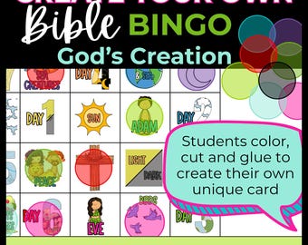 God's Creation Christian Bible Bingo Coloring Pages: Create Your Own Game (Printable)