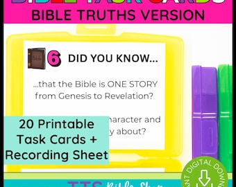 Printable Bible Task Card Review Game for Kids Homeschool Sunday School (Ages 6-12+)