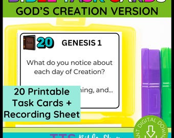 God's Creation Story Bible Task Cards Review Game (Ages 6-12+) (Digital Download)