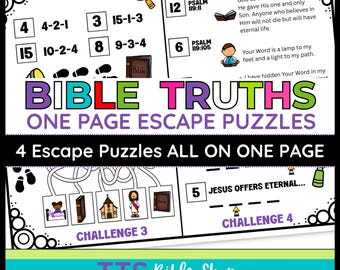 Christian Bible One Page Escape Room Puzzles – Sunday School Activity (Digital Download)