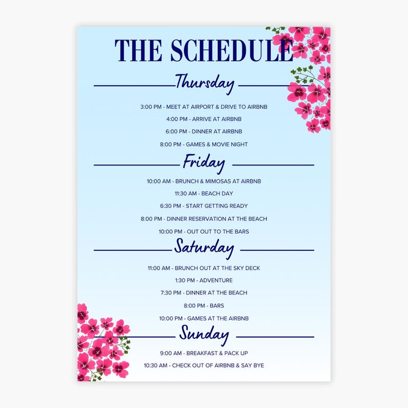 Mamma Mia Themed Bachelorette Invitation Schedule Template Editable
