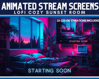 ANIMATED stream overlay package blue | Lofi Stream Screens, Stream Overlay Sunset, Lofi Twitch Overlay, Animated Screens Cozy, Aesthetic