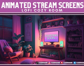 ANIMATED twitch scenes Lofi Cozy room Stream Screens Cozy Lofi Desk Stream Overlay Lofi Aesthetic Cozy Twitch Overlay Animated Screens Cozy