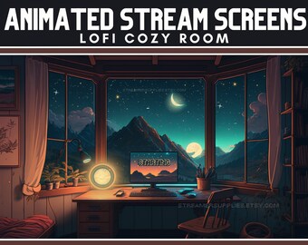 ANIMATED twitch scenes Lofi Cozy room Stream Screens Cozy Lofi Desk Stream Overlay Lofi Aesthetic Cozy Twitch Overlay Animated Screens Cozy