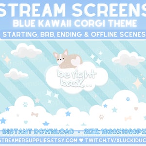 Twitch Overlay Package Kawaii Corgi Twitch Scenes Blue Cute Twitch Overlays Kawaii Stream Screens Package Cute Stream Overlay Package Blue