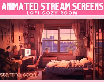 ANIMATED twitch scenes Lofi Cozy room Stream Screens Cozy Lofi Desk Stream Overlay Lofi Aesthetic Cozy Twitch Overlay Animated Screens Cozy