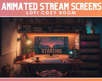 アニメーションTwitchオーバーレイLofi CozyルームストリームスクリーンCozy LofiデスクストリームオーバーレイLofi美的Cozy TwitchオーバーレイアニメーションスクリーンCozy