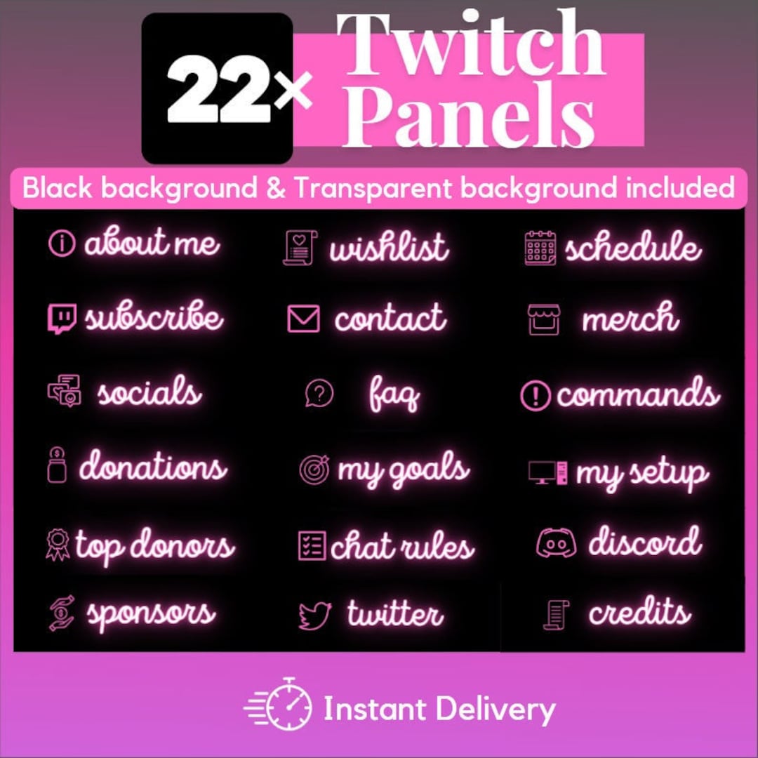 Twitch Panels Pink Neon Twitch Panels Streaming Simple Twitch Panel