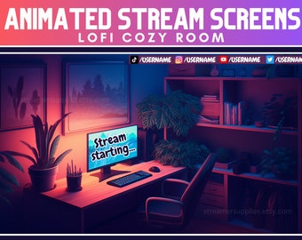 ANIMATED twitch scenes Lofi Cozy room Stream Screens Cozy Lofi Desk Stream Overlay Lofi Aesthetic Cozy Twitch Overlay Animated Screens Cozy