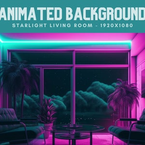Animated Background Vtuber Lofi Living Room Neon Stream Overlay Vtuber Background for Twitch Looped Background Animated Vtuber Background