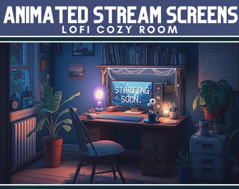 ANIMATED twitch scenes Lofi Cozy room Stream Screens Cozy Lofi Desk Stream Overlay Lofi Aesthetic Cozy Twitch Overlay Animated Screens Cozy