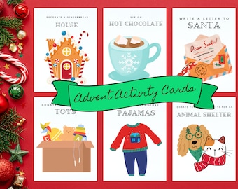 Printable Advent Calendar Cards Activity Christmas Holiday Countdown Cards - Kids Toddler Homeschool - Download PRINTABLE