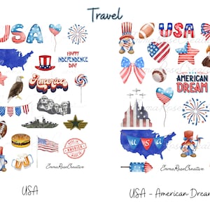 Places: USA Sheet Stickers; North America, Wanderlust, American Dream, Red White Blue, Pride, Crafts, Scrapbook, Journal, Planner, Agenda