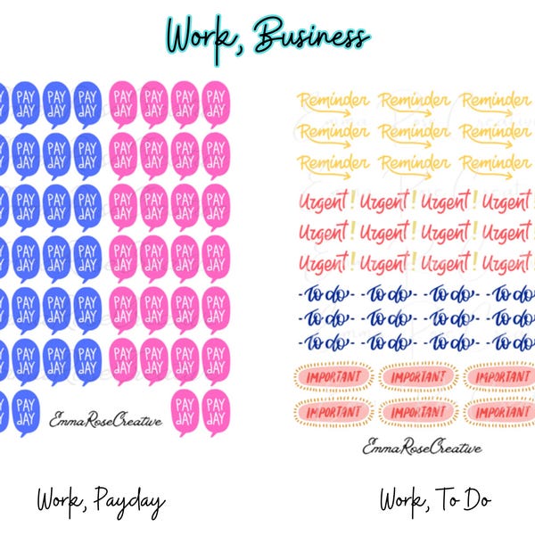 Werkbladstickers - betaaldag, blauw, roze, herinnering, belangrijk, urgent, dagboek, agenda, planner, kalender, tracker