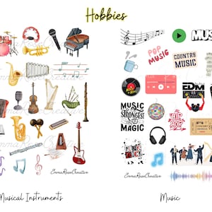 Hobby Sheet Stickers - Music, Sound, Instruments, Band, Artist, Perform, Concert, Audio, Agenda, Planner, Journal, Scrapbook, Crafts