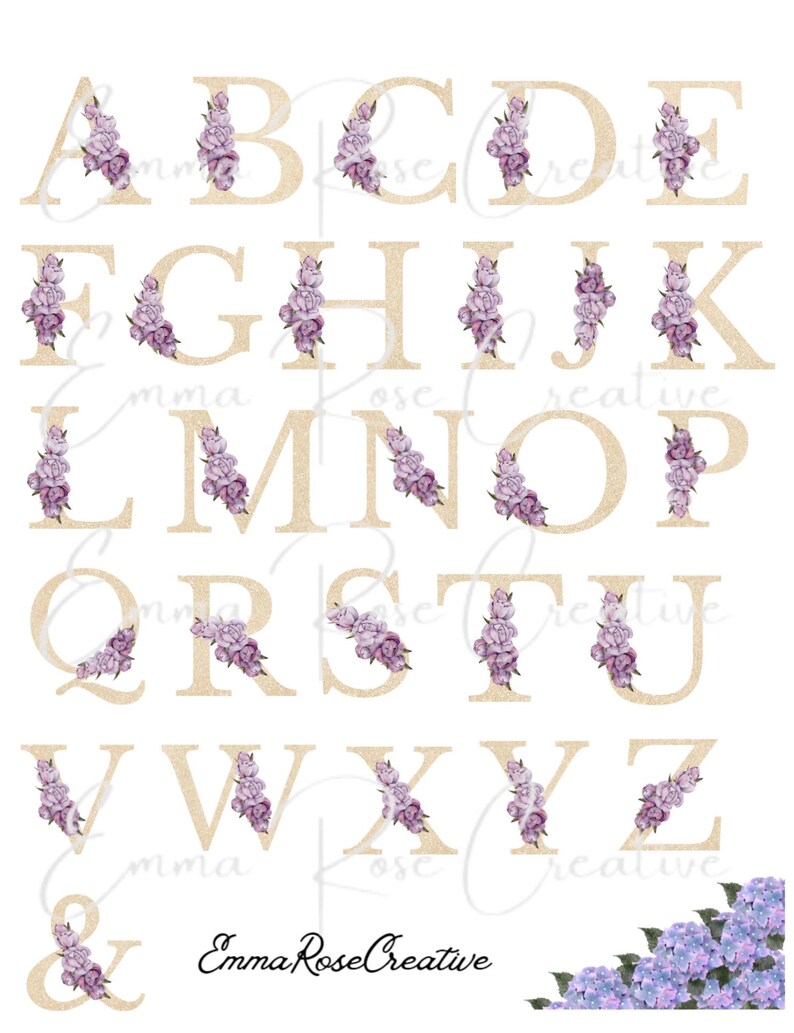 Alphabets Sheet Stickers - Sunflowers, Yellow, Floral, Hydrangea, Gold ...