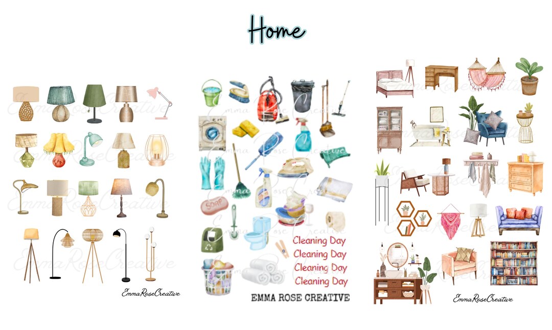 Home Sheet Stickers - House, Home, Relax, Cozy, Cleaning, Lighting ...