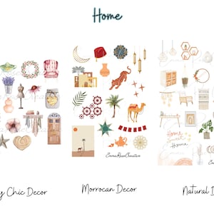 Home Decor Designs Sheet Stickers - Home, Decor, Bohemian, Country, Cabin, Wicker, Natural, Morrocan, Agenda, Planner, Journal, Scrapbook