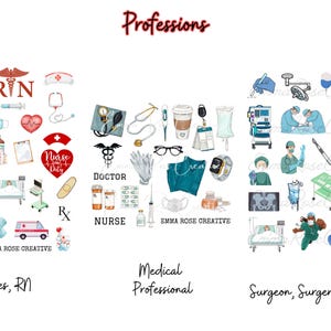 Profession Sheet Stickers: Medical, Surgeon, Doctor, Nurse, Specialist, Educated, Professional, Planner, Journal, Agenda, Scrapbook